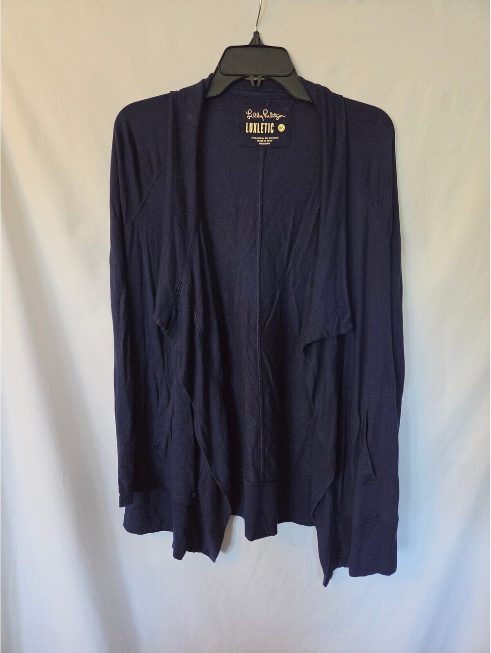 Lilly Pulitzer Luxletic Carmela Wrap Cardigan XS True Navy Modal Draped Pocket